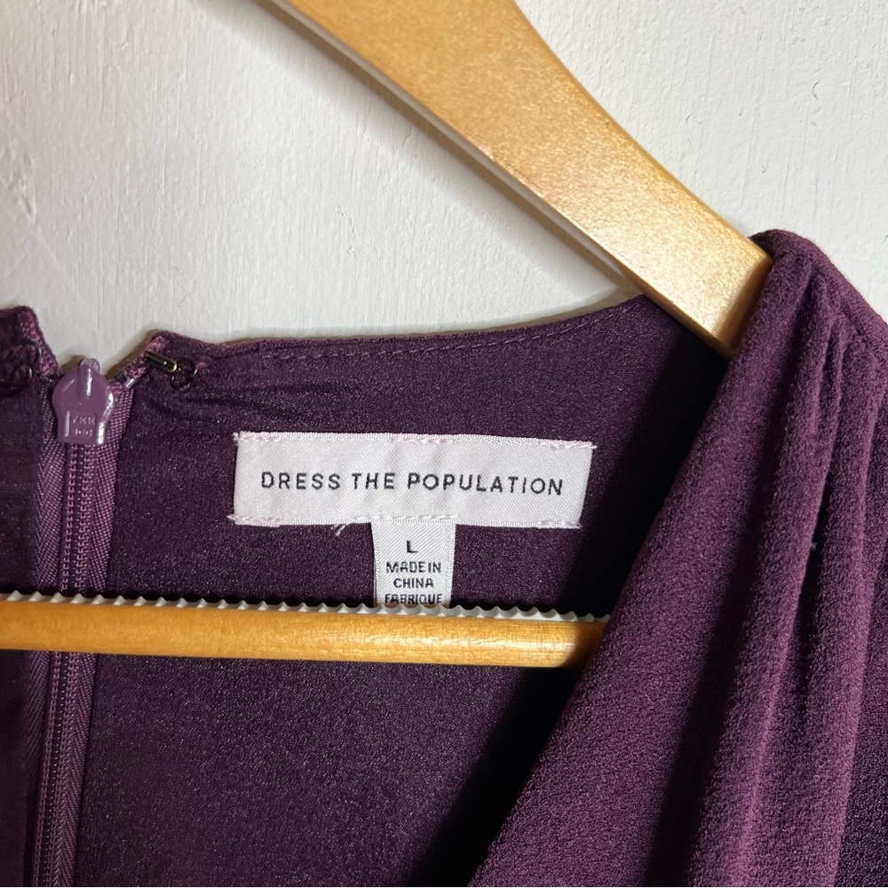 DRESS THE POPULATION Aila Mini Wrap Dress in Boysenberry size L - Picture 11 of 14